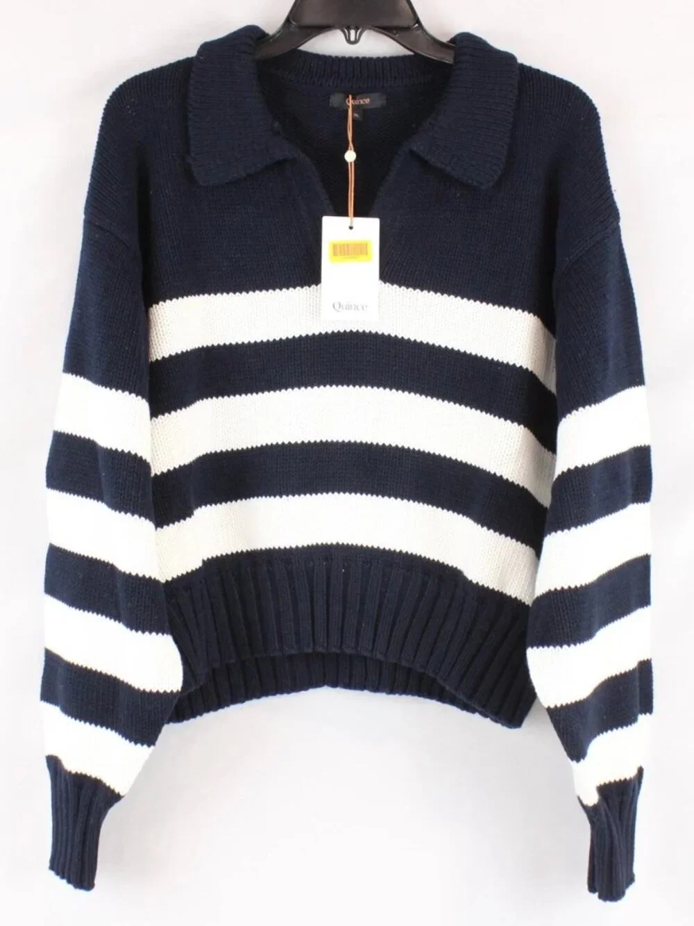 Quince Striped Long Sleeve Knit Top Comfy Travel Work School Casual Fall Winter